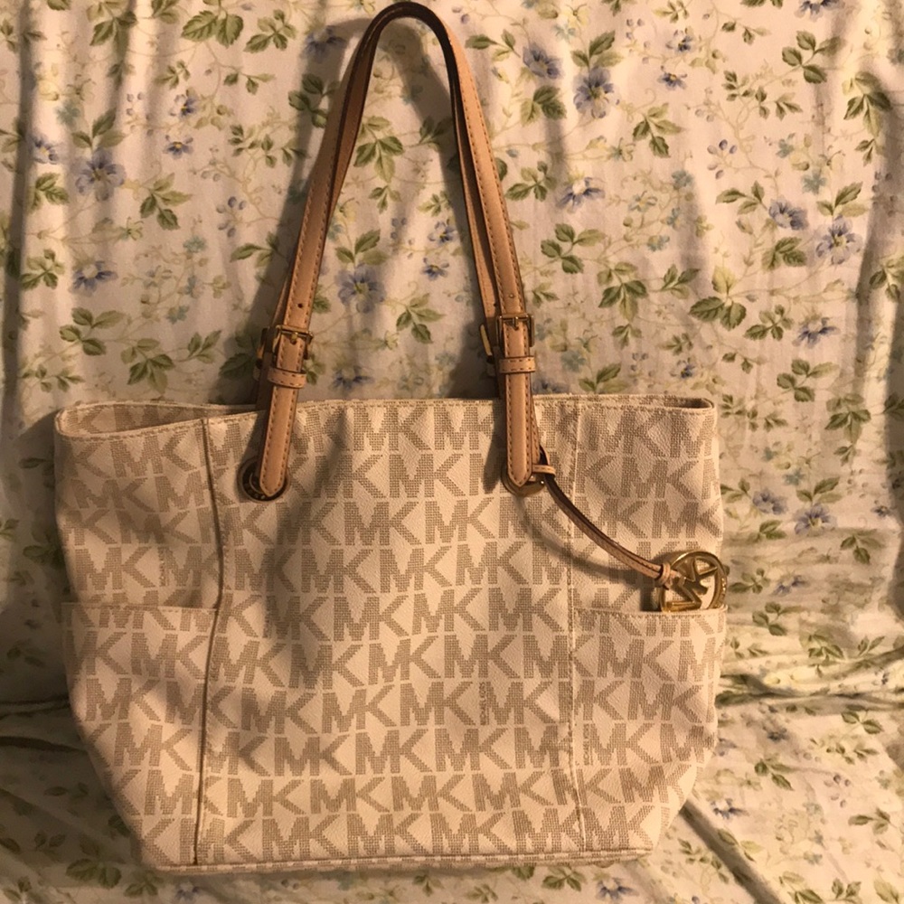 Michael kors white monogram tote bag